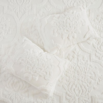 Viola White King Cotton Chenille Damask Comforter Set