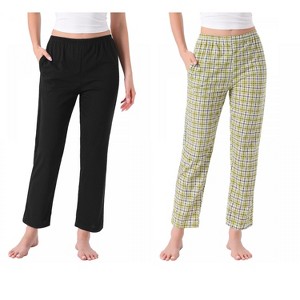 INSPIRE CHIC Women's 2 Pcs Cotton Pajama Bottoms Elastic Waist with Pocket Long Sleepwear Lounge Pants - 1 of 4