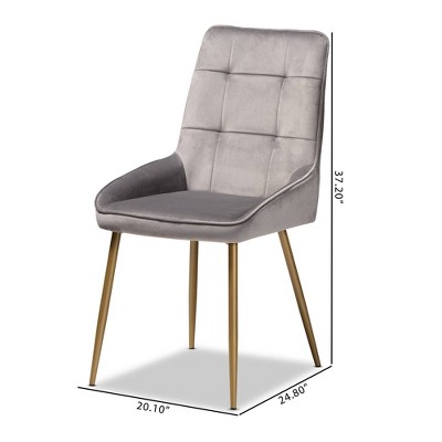 Gavino Grey Velvet and Gold Metal Dining Chair Set
