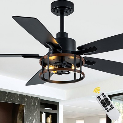 Bella Depot 52" Black Industrial Caged Ceiling Fan with Light and Remote for Living Room