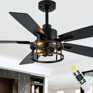 Bella Depot 52" Black Industrial Caged Ceiling Fan with Light and Remote for Living Room - 1 of 4