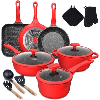 Pots Pans Set, imarku 16pcs Cookware Sets Nonstick Granite Coating, Induction Kitchen Cookware Easy to Clean,Cooking Pot Pan Set with Stay-Cool Handle