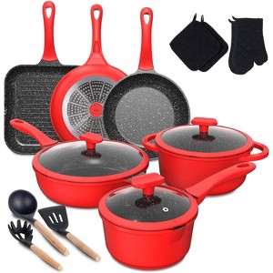 Pots Pans Set, imarku 16pcs Cookware Sets Nonstick Granite Coating, Induction Kitchen Cookware Easy to Clean,Cooking Pot Pan Set with Stay-Cool Handle - 1 of 4