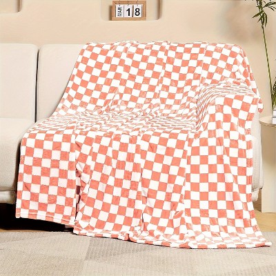 1pc Checkered Flannel Fleece Throw Blanket Soft Cozy Checkerboard Grid Print Chessboard Gingham Pattern Blankets, Christmas Gifts.