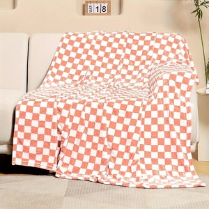 1pc Checkered Flannel Fleece Throw Blanket Soft Cozy Checkerboard Grid Print Chessboard Gingham Pattern Blankets, Christmas Gifts. - 1 of 4