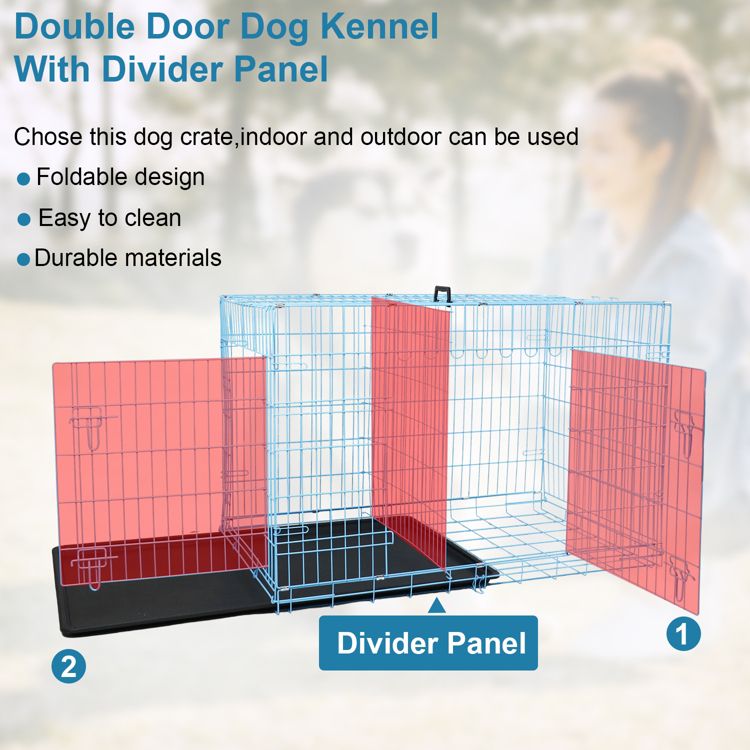 BestMassage 24/30/36/42/48 Inch Dog Crate Dog Cage Dog Kennel with Double Door Removable Tray & Handle Indoor Outdoor Pet Crate, 5 of 7