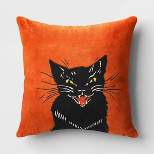 Fierce Cat Applique Cotton Velvet Square Halloween Throw Pillow - Threshold™
