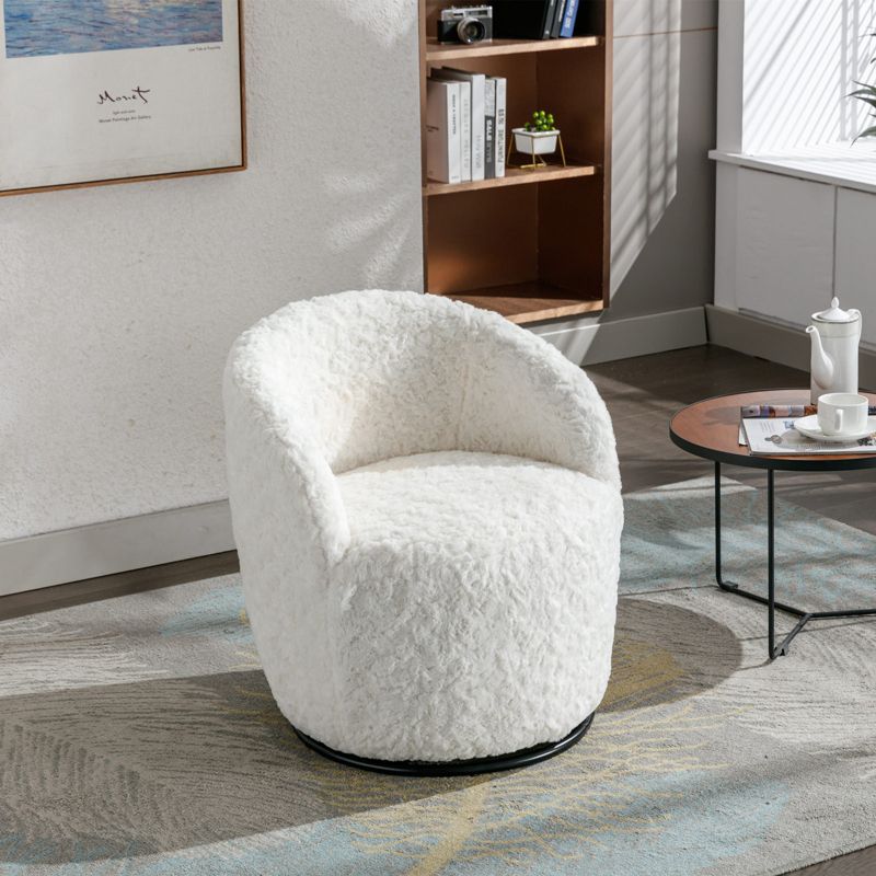 360° Swivel 25.60'' Wide Soft Touch Artificial Rabbit Hair Fabric Tiny Upholstered Reading Chair/Swivel Barrel Accent Chair-Maison Boucle, 2 of 9
