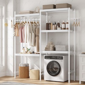 61" W  Over Washer Dryer Shelves, 5-Tier Adjustable Laundry Organizer with Wood Shelves, 100 LB Capacity Rack. - 1 of 4