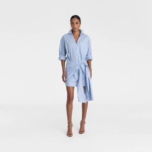 KBB by KAHLANA Women's Long Sleeve 'The Tie Waist Shirtdress' - Light Blue Striped - 1 of 2