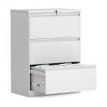 AOBABO 3 Drawer Lateral Steel File Organizing Cabinet with Locking System and Adjustable Hanging Bars for Letter/Legal Size Paper, White