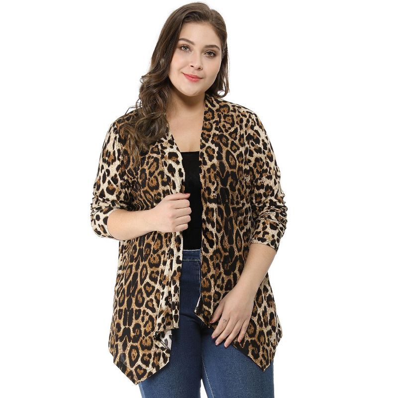 Agnes Orinda Women's Plus Size Leopard Spots Asymmetric Open Front Fashion Cardigans, 3 of 9