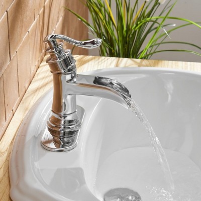 Polished Chrome Single-Handle Waterfall Bathroom Faucet