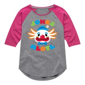 Girls' - Instant Message - Jokes Alotl Shirt Tail Raglan Graphic T-shirt - 1 of 4