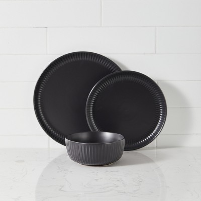 Stone Lain Logan Black Ceramic 12-Piece Dinnerware Set, Service for 4