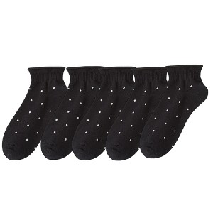 Anna-Kaci 5 Pairs Women’s Ankle Socks Soft Ribbed Top with Small Polka Dot Pattern for Loafers Ballet Flats or Sneakers - 1 of 4