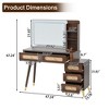 FONTOI 47.3"W Vintage Makeup Vanity with Mirror 5 Drawers and Storage Shelf for Bedroom Dressing Room, Dark Brown, 47.24"*13.78"*47.24" - 3 of 4