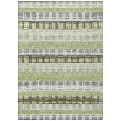 Artichoke Green And Ivory Striped Washable Indoor Outdoor Area Rug