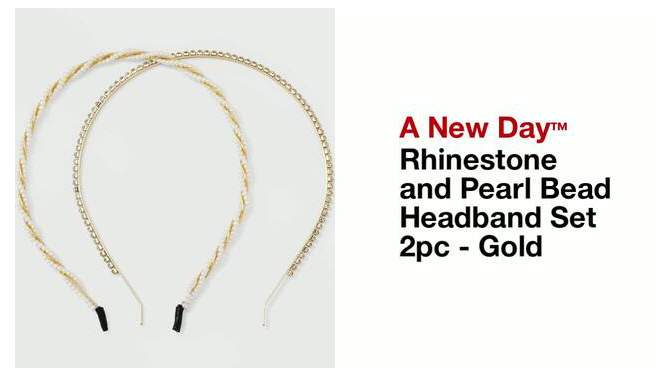 Rhinestone and Pearl Bead Headband Set 2pc - A New Day&#8482; Gold, 2 of 6, play video