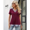 Women's Contrast Collared Shirts Patchwork Work Blouse Tunics Tops - 2 of 4