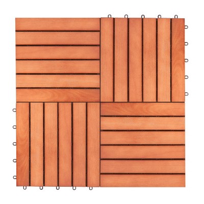 Syemin Carpet Tiles Reddish Brown Wood Interlocking Deck Tile Easy Snap Together Installation for Balcony Porch, Natural Wood, 13"*13"*10"