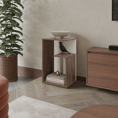 Side Table in melamine with open storage, Onix and White
