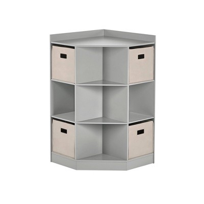 RiverRidge Kids' Corner Playroom Cabinet with 6 Toy Storage Cubbies and 3 Angled Shelves with 4 Fabric Bins