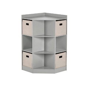 RiverRidge Kids' Corner Playroom Cabinet with 6 Toy Storage Cubbies and 3 Angled Shelves with 4 Fabric Bins - 1 of 4