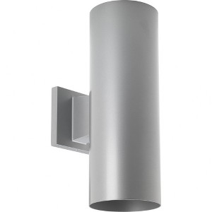 Progress Lighting, Cylinder Collection, 2-Light Outdoor Wall Lantern, Metallic Gray, Porcelain, LED, 5" Up/Down, Antique Bronze - 1 of 4