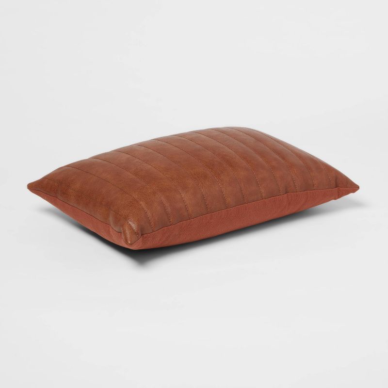 Oblong Faux Leather Channel Stitch Decorative Throw Pillow - Threshold™, 4 of 9