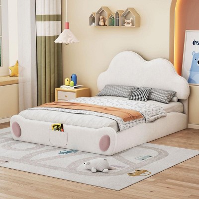 Streamdale Queen size Cloud-shaped Headboard Upholstered Platform Bed with Rounded Footboard and Pocket, Beige