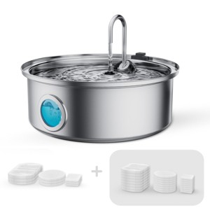 Oneisall PWF-002-B Extended 7L Stainless Steel Pet Automatic Water Fountain - Quiet, Triple Filtration & Water Level (w/11 Filters) - 1 of 4