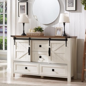 SinCiDo Farmhouse 48" Dresser w/4 Drawers & 2 Barn Doors, Chest of Drawers & Rustic TV Stand w/Adjustable Shelf for Living Room - 1 of 4