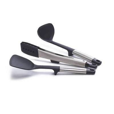 Stainless Steel and Silicone 3-Piece Utensil Set with Stand