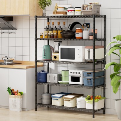 Vynxaria 48" 5-Tier Black Wire Shelf - 400LBS Per Shelf, Heavy Duty Steel Storage Rack (48"W x 20"D x 72"H), Rust-Resistant for Kitchen/Laundry/Garage