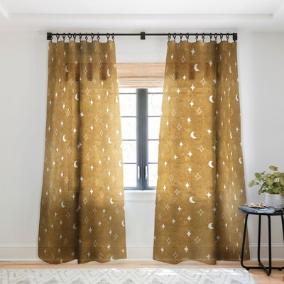 Little Arrow Design Co Moon And Stars Mustard Single Panel Sheer Window Curtain - Deny Designs