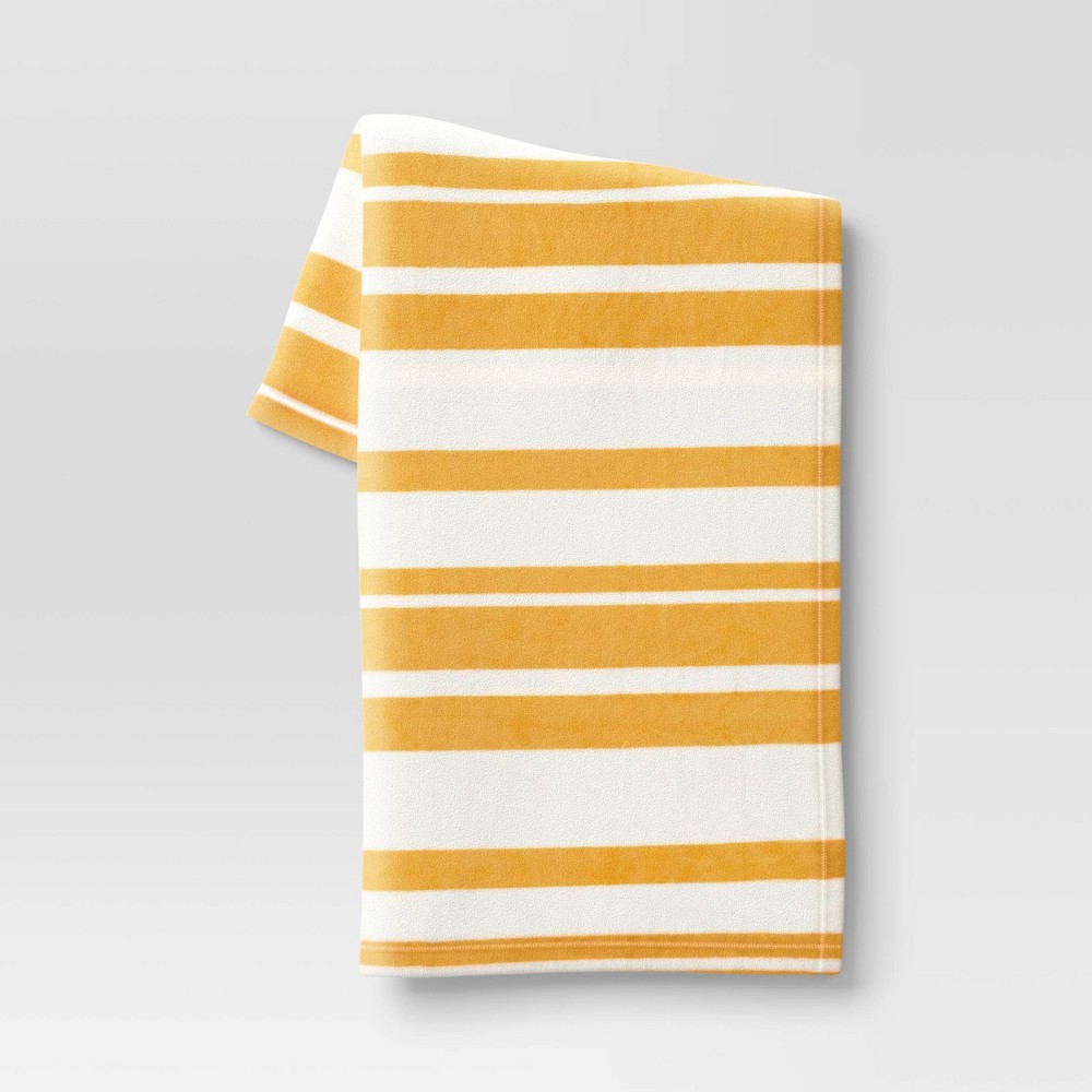 Photos - Duvet Printed Plush Striped Throw Blanket Yellow - Room Essentials™