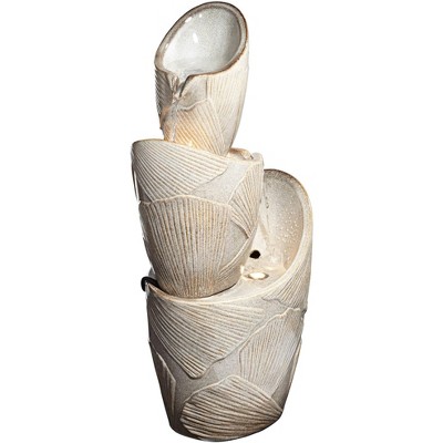 Ivory Trio Urn LED Cascading Rustic Outdoor Fountain