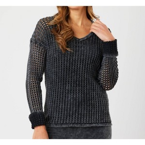 Women's Crochet V-Neck Sweater - Angel Apparel - 1 of 4
