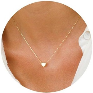 14K Gold/Silver Plated Heart & Bee Necklace, Adjustable Dainty Choker with Disc Pendant, Minimalist Jewelry Gift for Women - 1 of 4