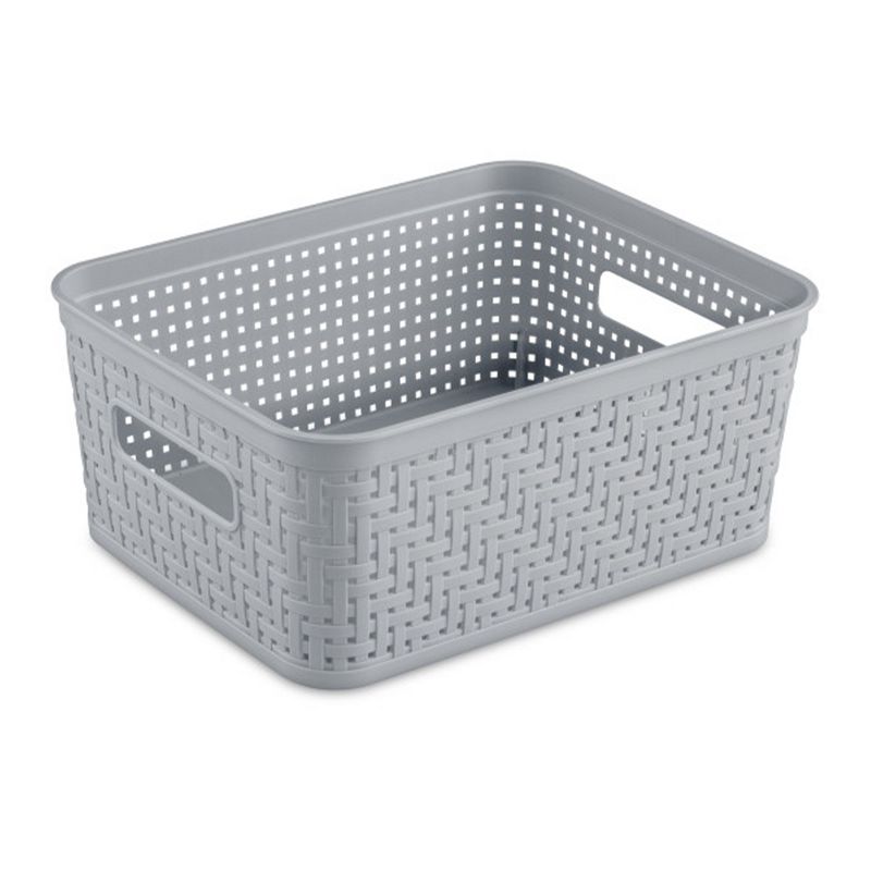 Sterilite 10x8x4.25 Inch Rectangular Weave Pattern Short Basket w/ Handles for Pantry, Bathroom & Laundry Room Storage Organization, Cement (32 Pack), 1 of 7