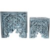Northlight Set of 2 Antique Blue Square Stackable Nesting Side Table and Stool 16" - 3 of 4