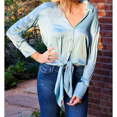 Women's Silky Long Button Down Shirt - GLAM