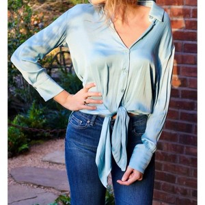 Women's Silky Long Button Down Shirt - GLAM - 1 of 3