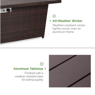 Brown Wicker and Aluminum Gas Fire Pit Table with Glass Guard