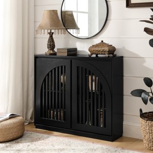 Modern Arched Storage Cabinet, Narrow Sideboard Accent Cabinet with 2 Outlet Holes for Entryway, Coffee Area, Living Room, Hallway, Office-Tanpinhause - 1 of 4