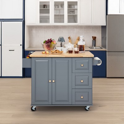 Finnhomy Mobile Kitchen Island with Drop Leaf