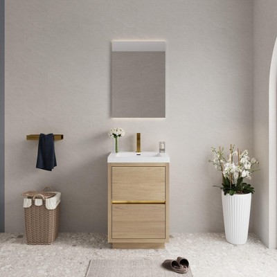 ChicFurnit Bathroom Vanities 24 Inch Freestanding Vanity with Stone Resin Sink and Storage for Bathroom, Beige, 23.62"*19.69"*35.43"