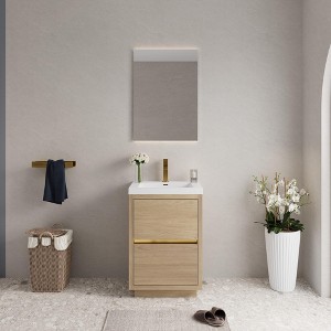 ChicFurnit 24 Inch Bathroom Vanity with Sink Freestanding Vanity with Stone Resin Sink and Storage for Bathroom, White/Beige, 23.62"*19.69"*35.43" - 1 of 4