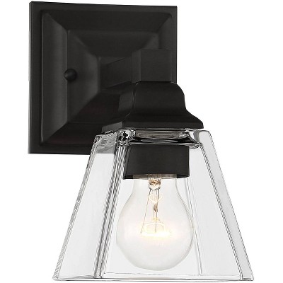 Regency Hill Modern Wall Light Sconce Bronze Steel Hardwired 9" High Fixture Clear Glass for Bedroom Bathroom Hallway